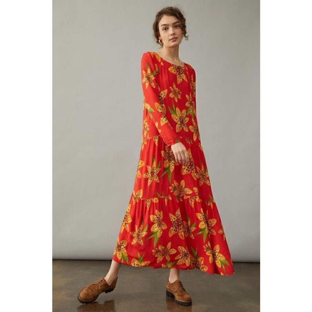 Anthropologie-Farm Rio Golden Lily Maxi Dress